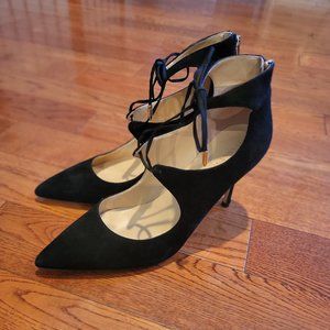 Ivanka 4" Black Suede Lace-up Pumps